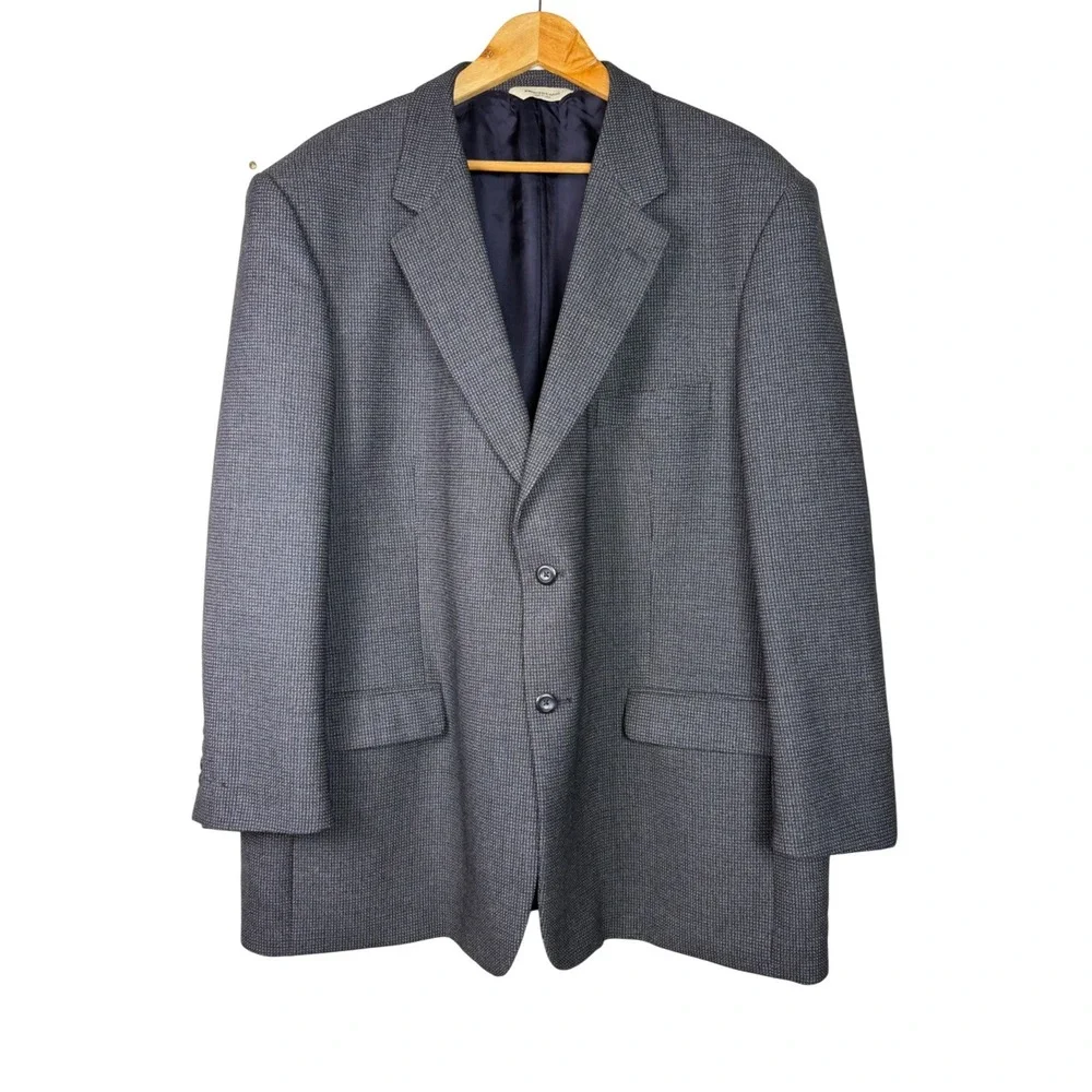 Pronto Uomo Blazer Mens 50 Regular Gray Blue 100% Wool Micro-Check Sport Coat